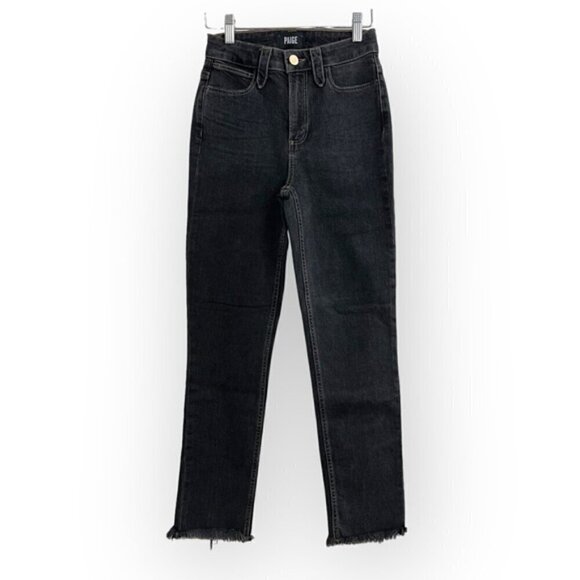 NWT PAIGE ultra high rise Hoxton Ankle Raw Hem Smokey Charcoal Black denim w 24 - Picture 6 of 10